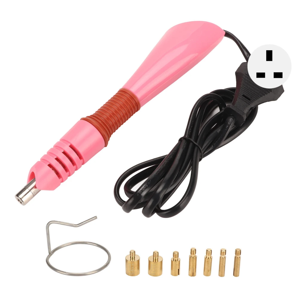 Hot Fix Applicator Self Contained Thermostat Energy Saving Metal DIY Hot Fix Machine with 7 Tips Iron Rings Pink UK Plug 110‑220V