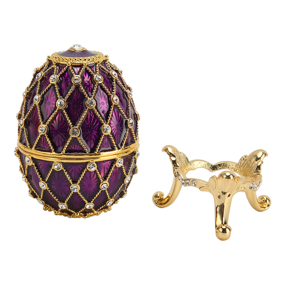 Egg Shape Trinket Boxes Vintage Exquisite Rhinestones Trinket Boxes with Hinged for Living Room Purple