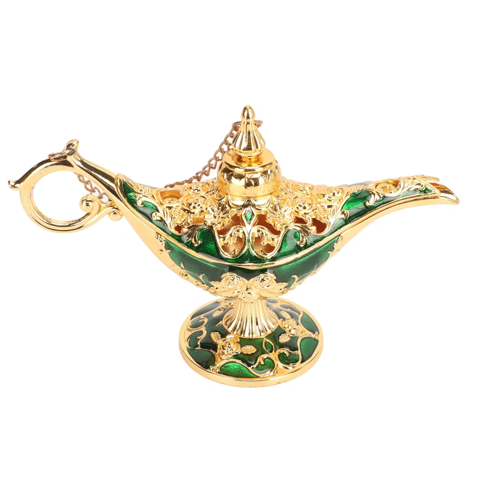 Magic Genie Lamp Exquisite Colorfast Eye Catching Alloy Embossed Pattern Genie Lamp for Bedroom Office Gold+Green 4.7in