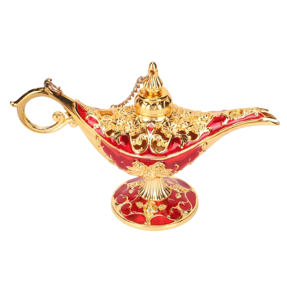 Magic Genie Lamp Exquisite Colorfast Eye Catching Alloy Embossed Pattern Genie Lamp for Bedroom Office Gold+Red 4.7in