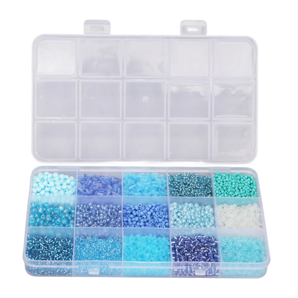 Glass Seed Beads 15 Compartments Sorted Storage Plastic Box Packaging Jewelry Making Beads for DIY Handicraft Projects Blue