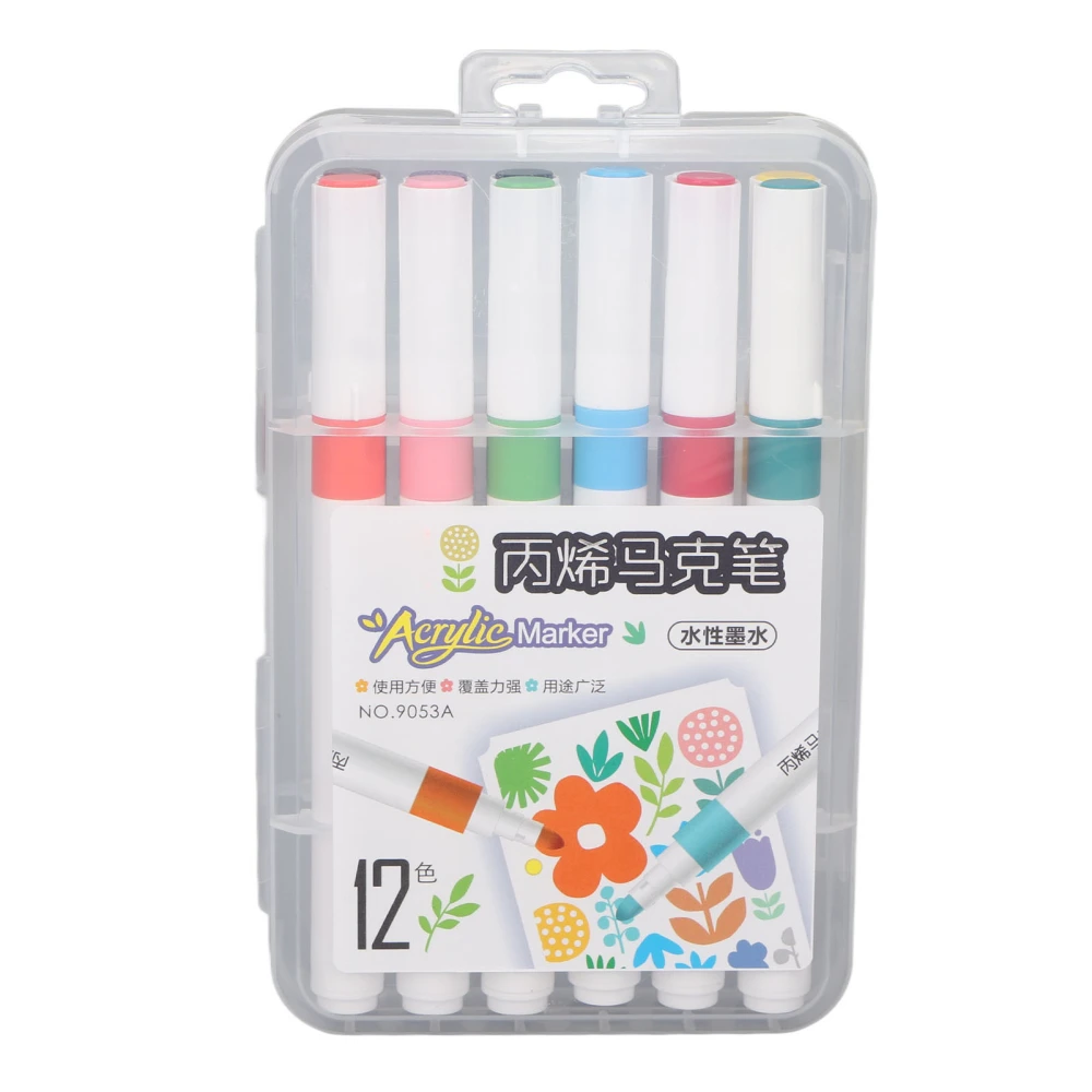 Acrylic Paint Markers Water Based Ink Waterproof High Coverage Paint Pens Paint Markers for DIY Painting 12 Color