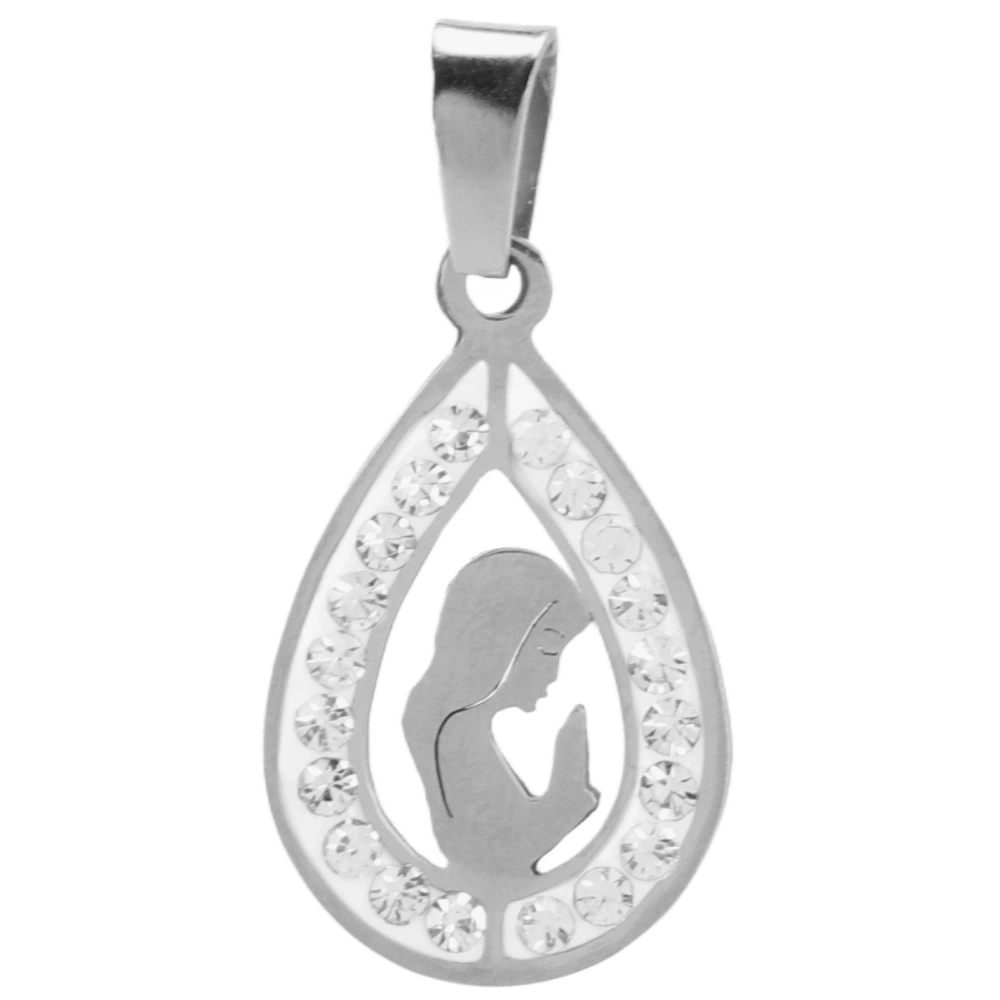 Virgin Mary Pendant Exquisite Color Water Drop Style Durable Titanium Steel Mother of God Pendant for Women Christian Silver