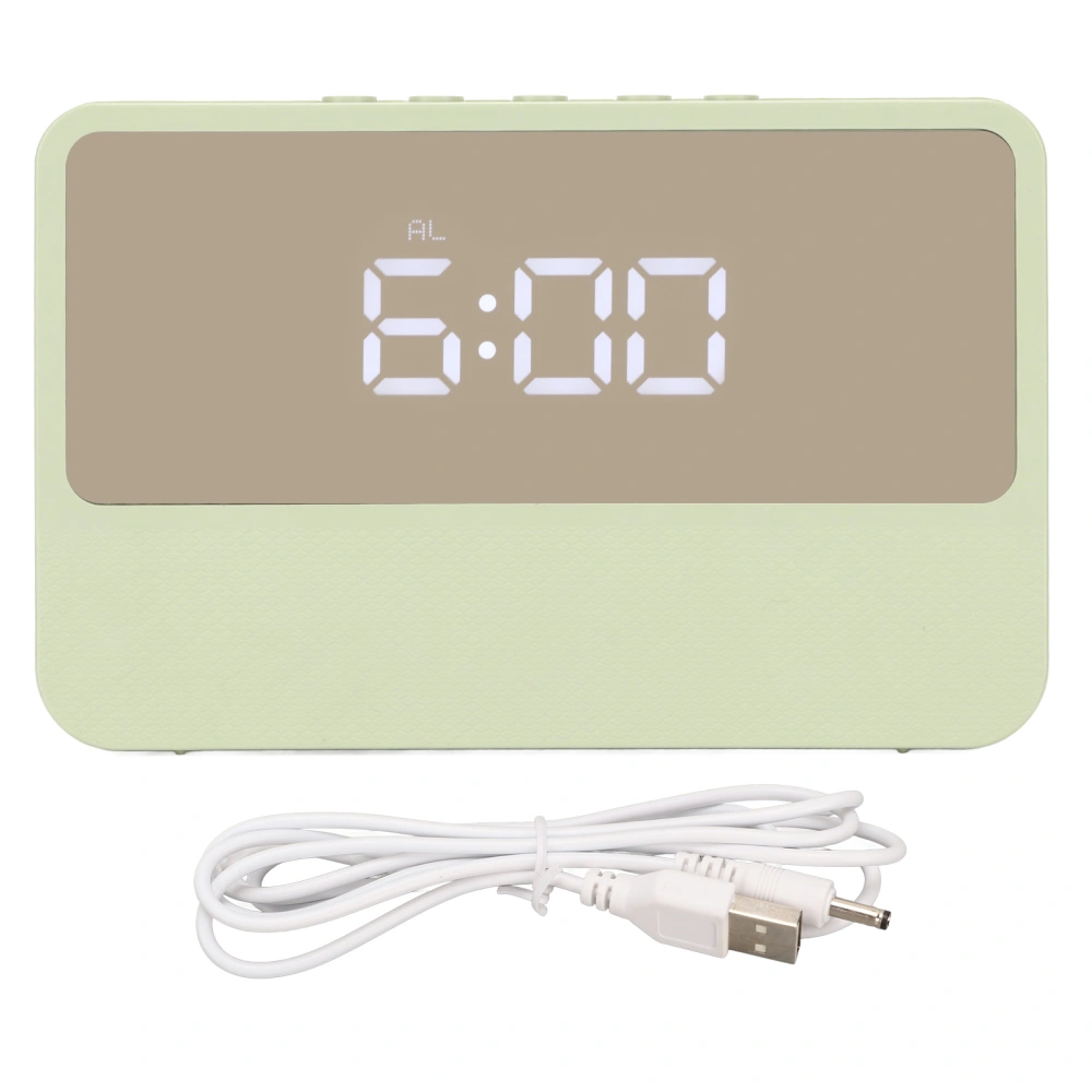 Mirrored Digital Alarm Clock Two Power Supply Methods Silence LED Digital Clock with Night Mode for Home Green