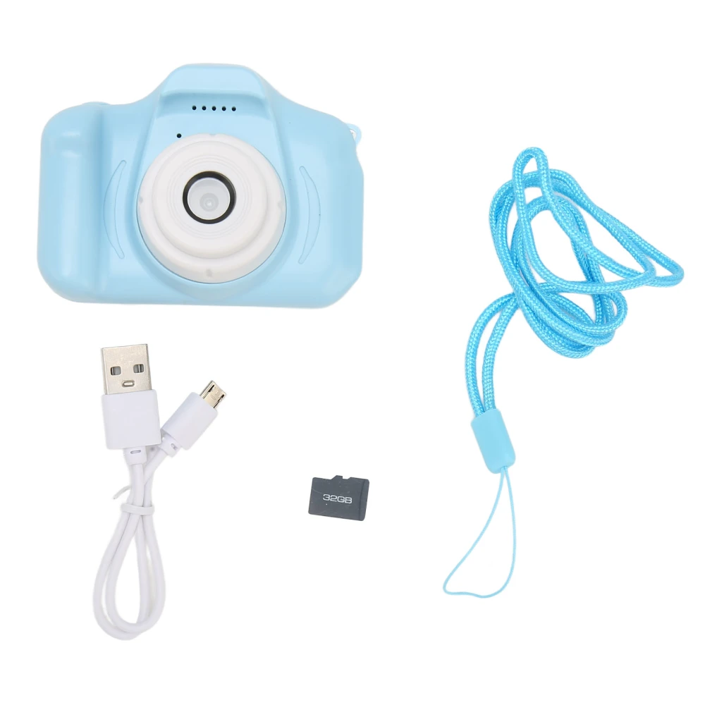 Kids Digital Camera Multi Mode Filter Front Rear 8MP Cute Toddler Camera with Lanyard 32G Memory Card Blue