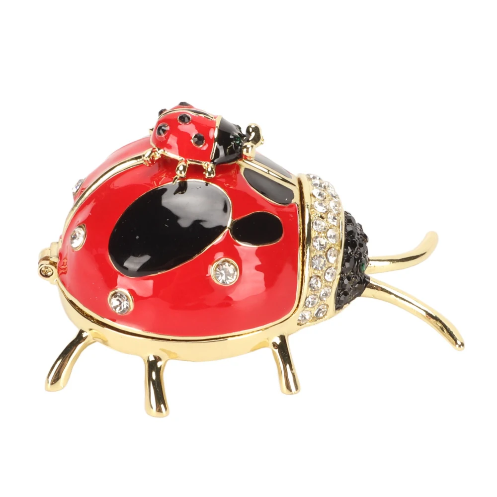 Ladybug Trinket Box Red Colored Enamel Crystal Hand Painted Rings Earrings Jewelry Storage Box Ornament