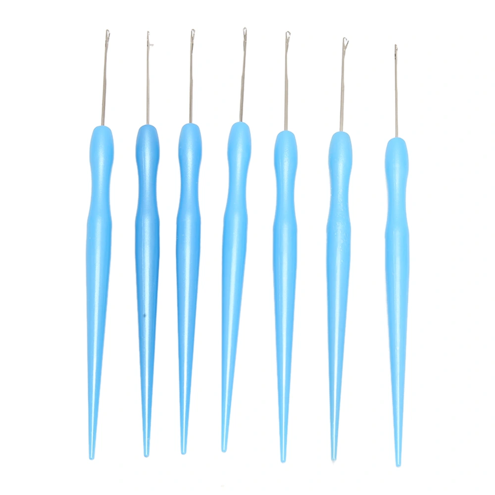 7pcs Latch Hook Crochet Needle Blue Exquisite Simple Operation Crochet Hook Hair with Plastic Handle for Daily Use