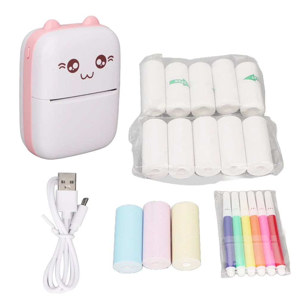 Mini Printer Portable Pocket Mini Wireless Self Adhesive Thermal Printer for Photo Picture Office Receipt Label Note Pink