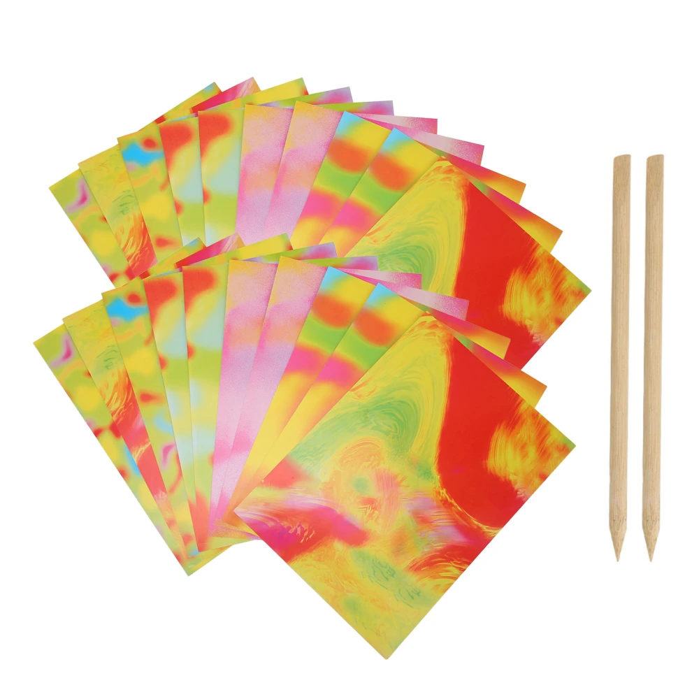 20 Pcs Scratch Paper Cute Pattern Environmental Friendly Scratch Paper Art Set with 2 Bamboo Stylus for Kids