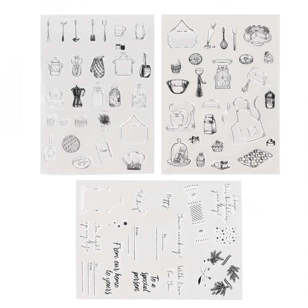 3 Sheets Clear Stamps Recyclable DIY Combination Easy Operate Card Making Stamps Crafts Stamps for Album Diary