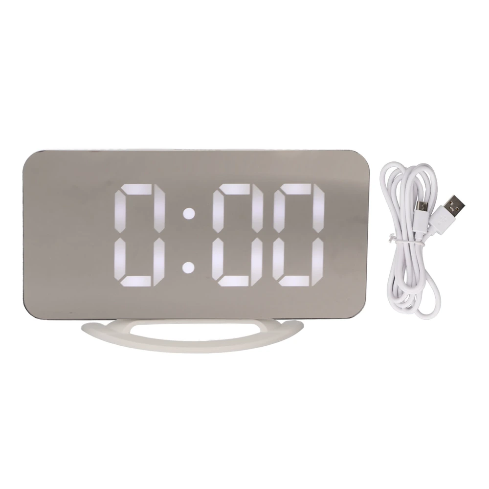 Alarm Clock Dual USB Output 3 Levels Brightness Light Sensing Time Temperature Display LED Mirror Alarm Clock White Shell with White Letters