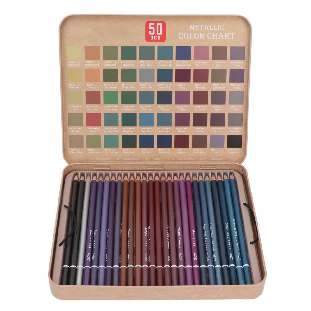 50 Metallic Colored Pencils Set for Adult Artists Easy to Grip Eco Friendly Drawing Pencil Set for Sketching