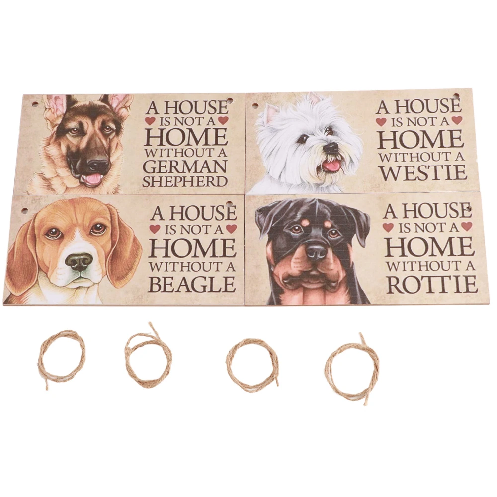 4 Pcs Wooden Door Pendant Exquisite Dog Pattern Wooden Door Sign Hanging Tag with Rope