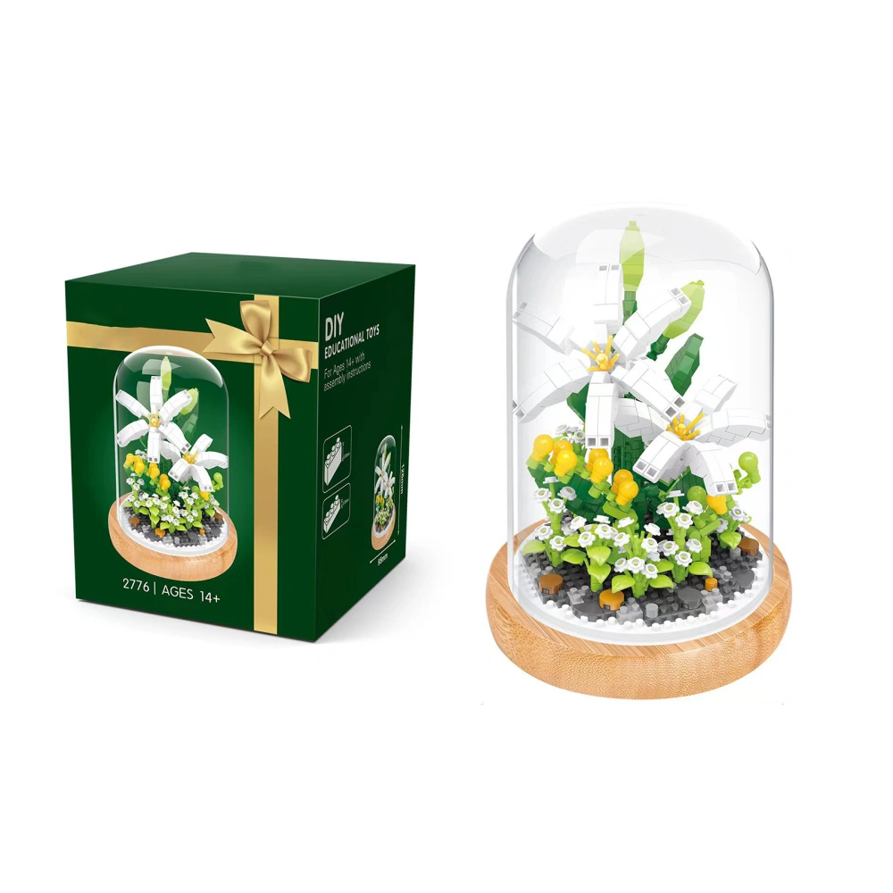 Plant Building Blocks Miniature DIY Building Blocks Bouquet Potted Plants Ornaments Decoration Toys Lily with Protective Cover