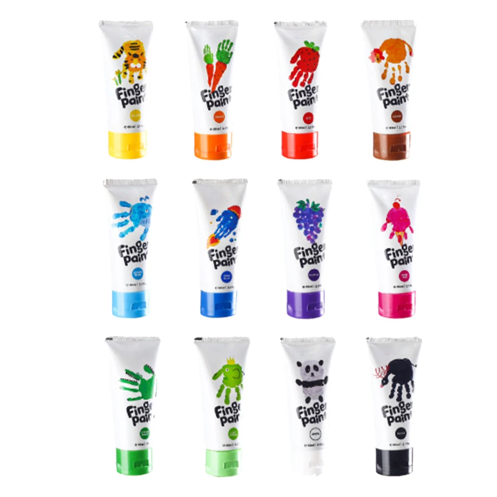 60ml Safe Finger Paints Bright Colors Washable Art Painting Supplies for Baby and Kids 12 Color