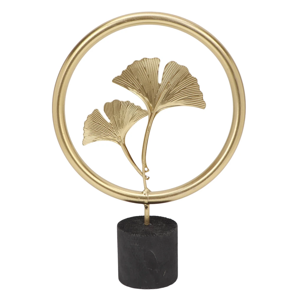 Ginkgo Leaf Statue Exquisite Details Wooden Base Elegant Gold Color Metal Ginkgo Sculpture for Bedroom Office Cafe