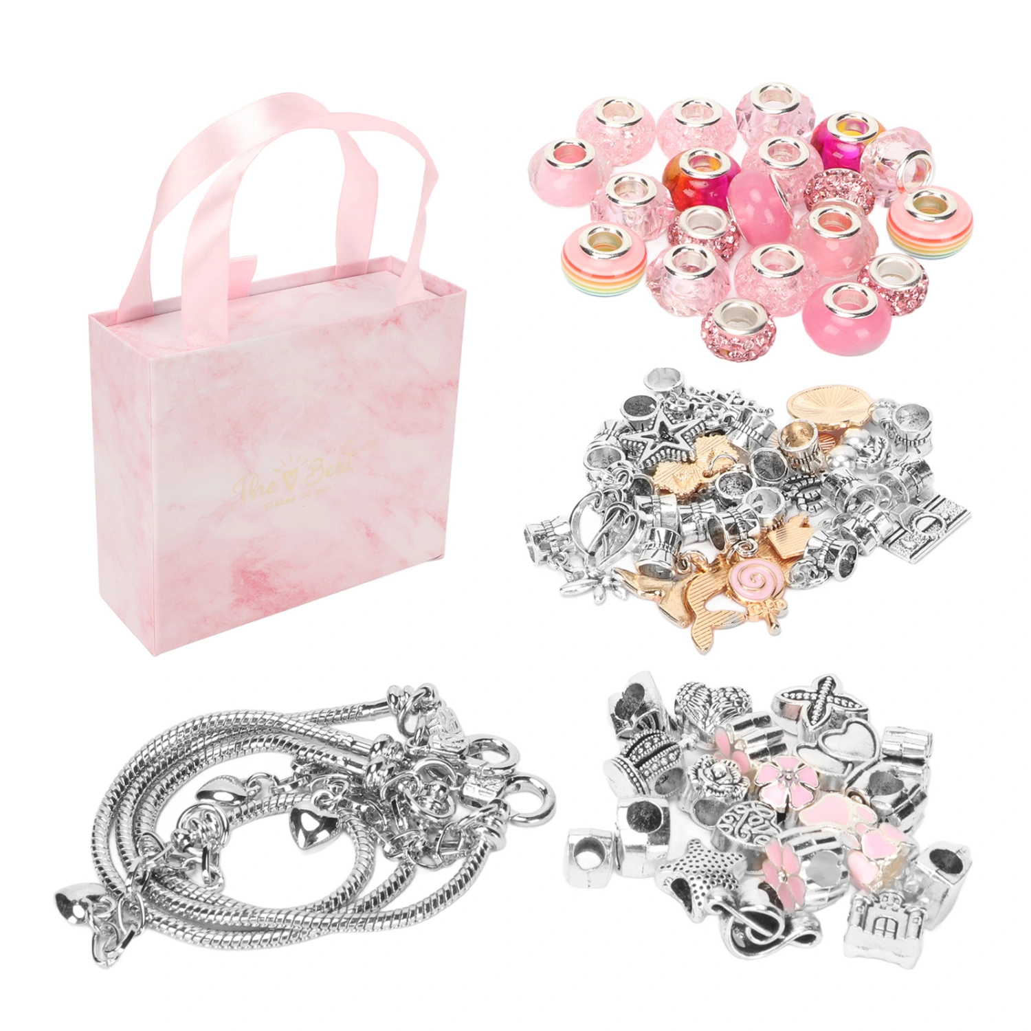 Bracelet Making Kit Exquisite Basic Bracelet Pendant Large Beads Colored Beads DIY Jewelry Making Set Pink