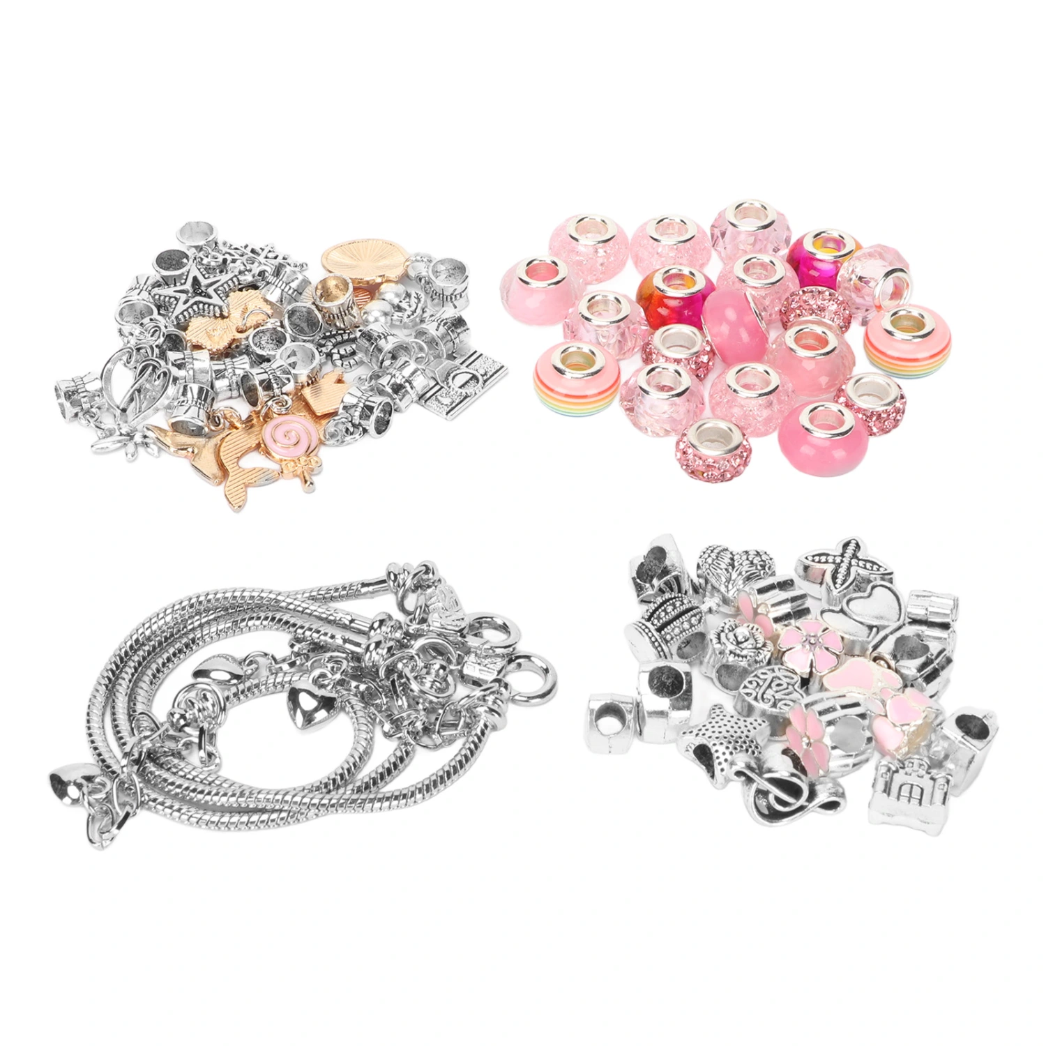 Bracelet Making Kit Exquisite Basic Bracelet Pendant Large Beads Colored Beads DIY Jewelry Making Set Pink