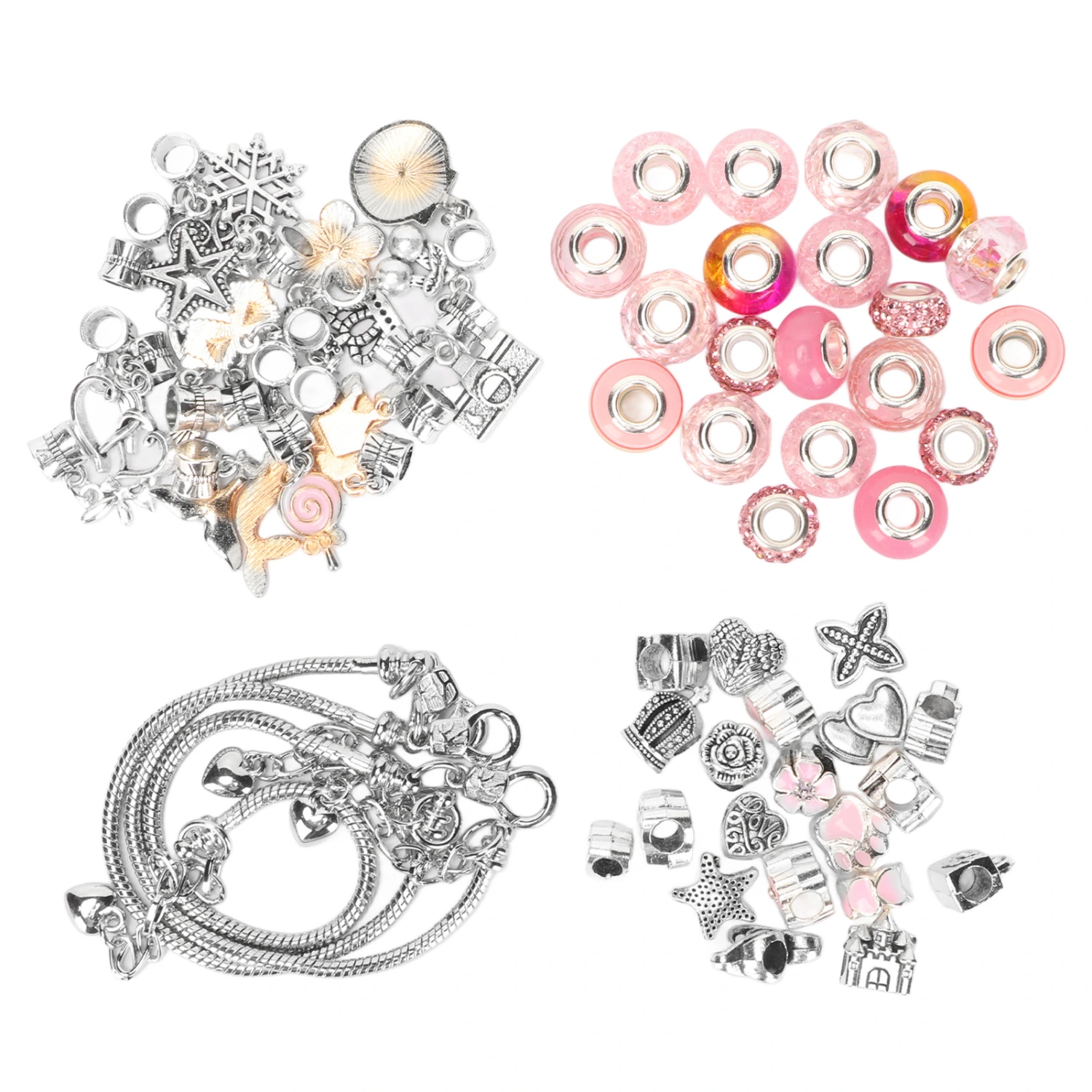 Bracelet Making Kit Exquisite Basic Bracelet Pendant Large Beads Colored Beads DIY Jewelry Making Set Pink
