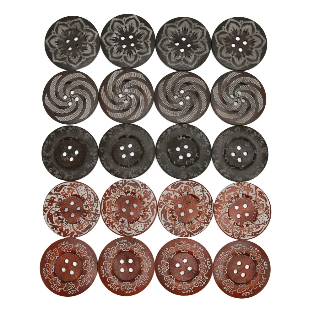 20 Pcs Wooden Buttons 4 Holes Beautiful Textured Patterns Round Decorative Buttons for Sewing Clothing