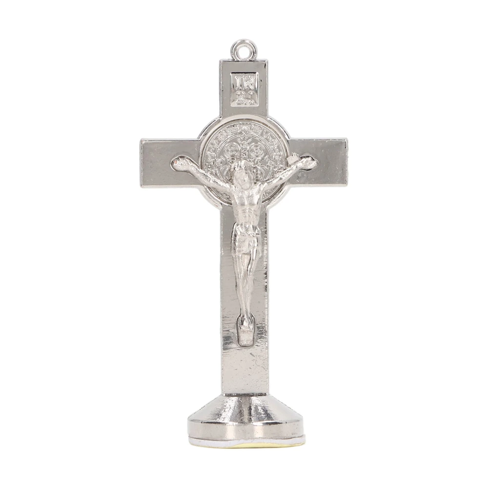 Crucifix Silvery Style Zinc Alloy Polished Glossy Decorative Compact Standing Crucifix Ornament for Car Decoration