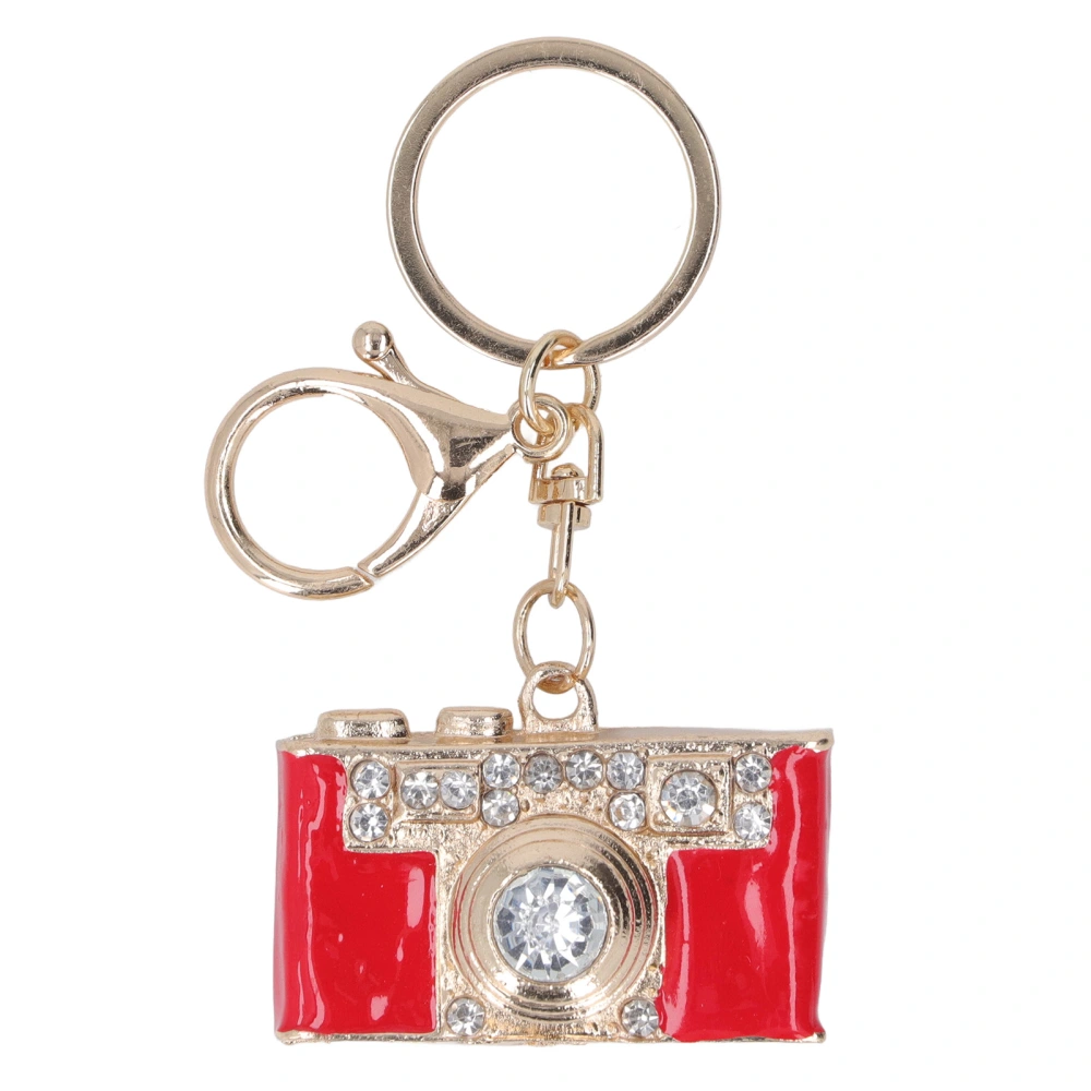 Rhinestone Camera Keychain for Girls Red Antirust Zinc Alloy Cute Keychain for Handbag Wallet