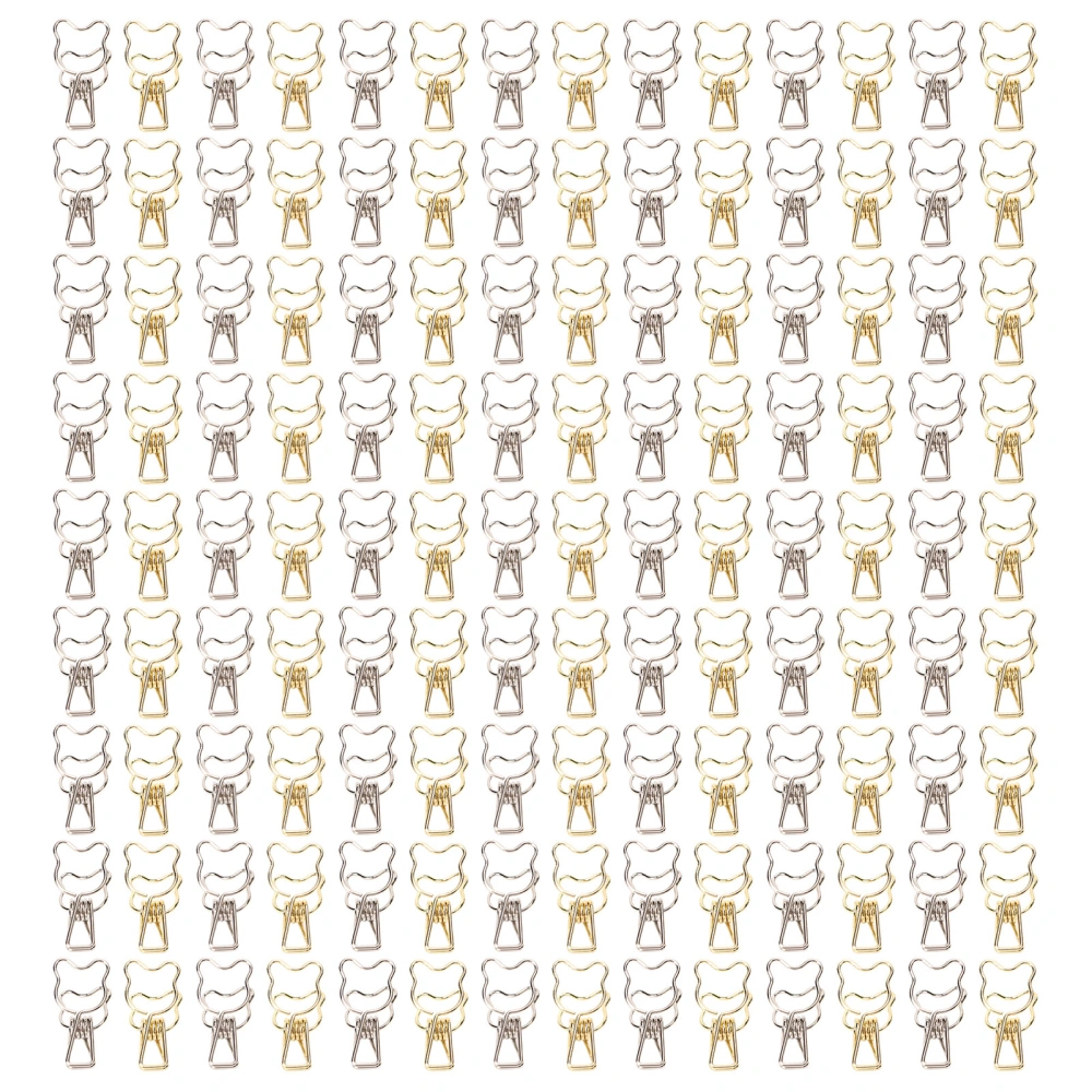 100pcs Binder Clips Gold Silver Cute Bear Shape Strong Clamping Force Metal Hollowed Long Tail Clips