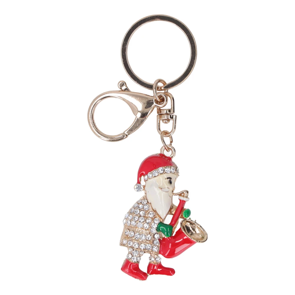 Rhinestone Christmas Keychain Cartoon Cute Christmas Old Man Antirust Zinc Alloy Keychain for Handbag Wallet