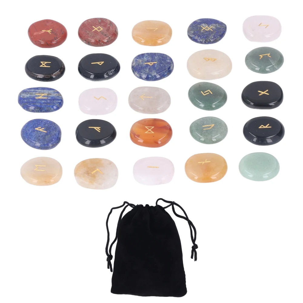 25 Pcs Rune Stone Set Mixed Color Polished Meditation Divination Chakra Healing Stone Crystals Decoration