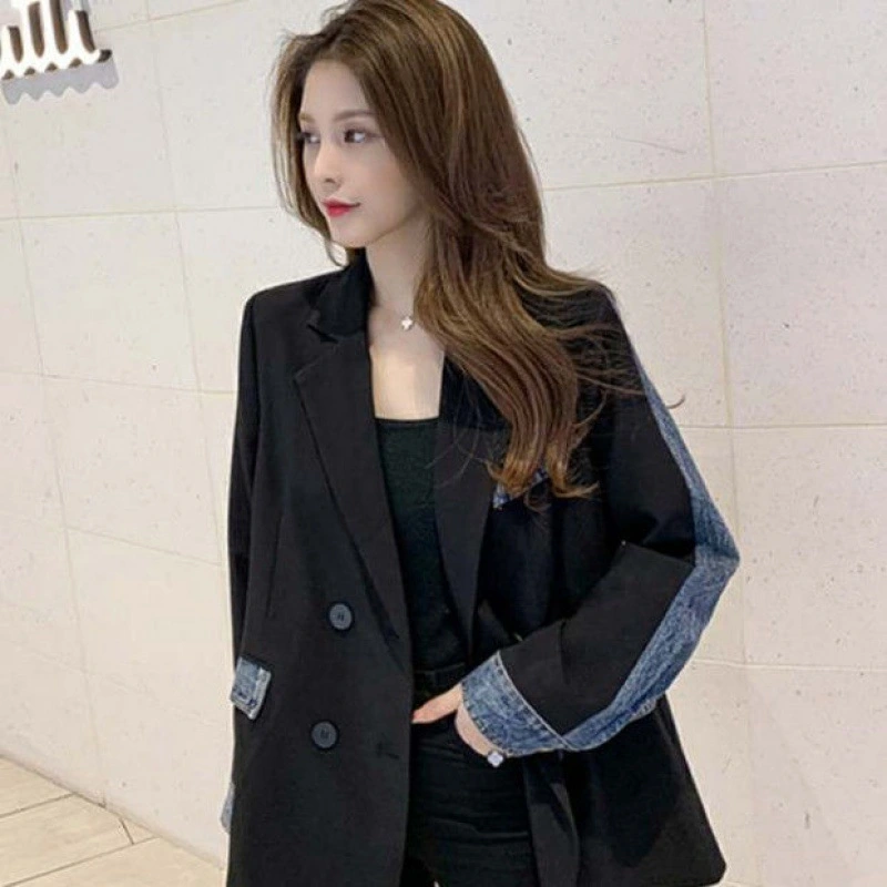 Women's Casual Denim Stitching Suit Jacket Tops