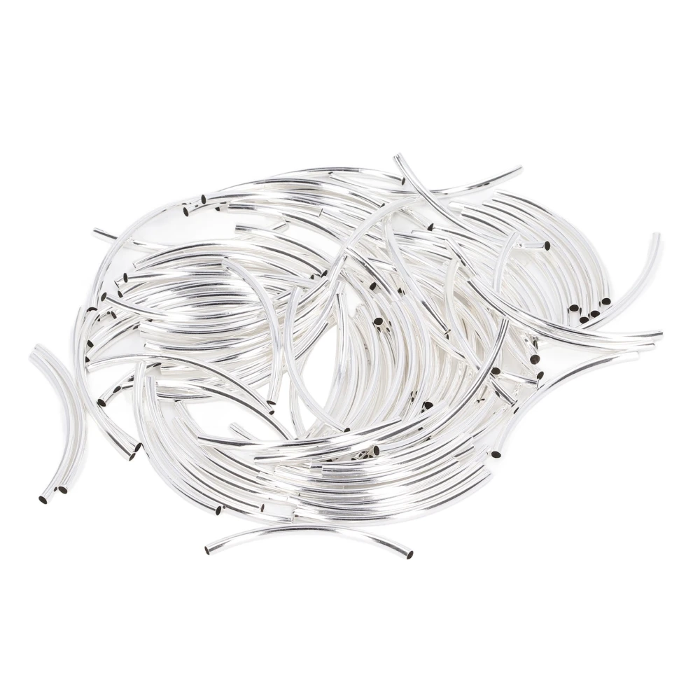 100 Pcs Curved Noodle Tube Spacer Beads 0.3x5cm Silver Plated Finish Curved Long Tube Beads DIY Jewelry Accessories