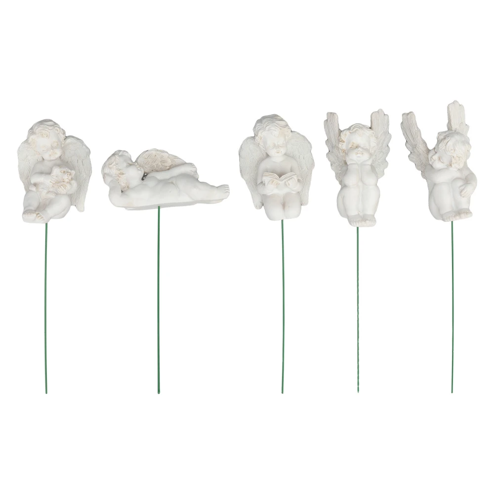 5Pcs Cupid Figurine On Stick Durable Resin Miniature White Angel Figurine for Garden Backyard Lawns