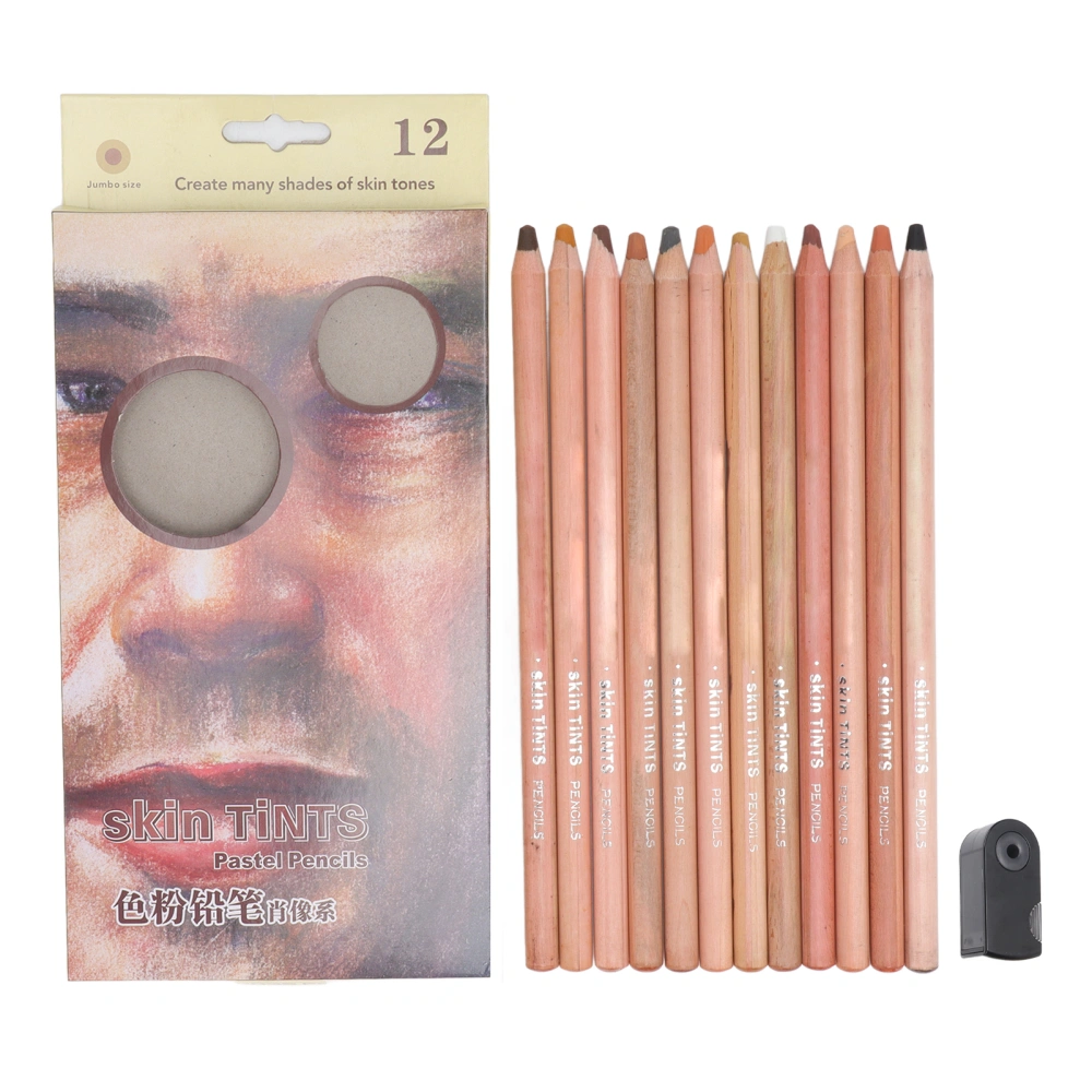 12 Colored Pencils with Pencil Sharpener Fleshcolor Professional Anti Cracking Portrait Pastel Pencils for Sketching