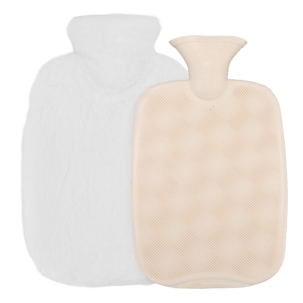 Hot Water Bottle 2L Detachable Plush Cover Safe PVC Anti Slip Threaded Stopper Hot Water Sack for Bedroom Office Travel White