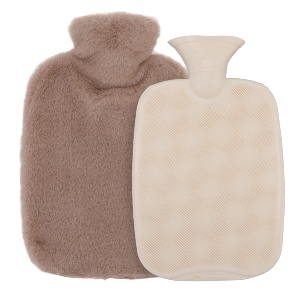 Hot Water Bottle 2L Detachable Plush Cover Safe PVC Anti Slip Threaded Stopper Hot Water Sack for Bedroom Office Travel Dark Brown