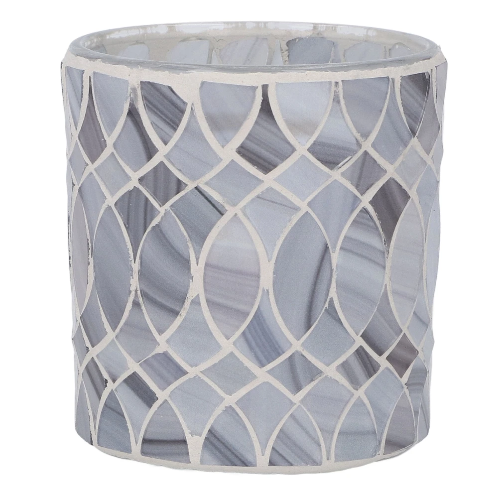 Mosaic Candle Holder Handcrafted Soft Light Grey Glass Candle Holder for Anniversaries Parties