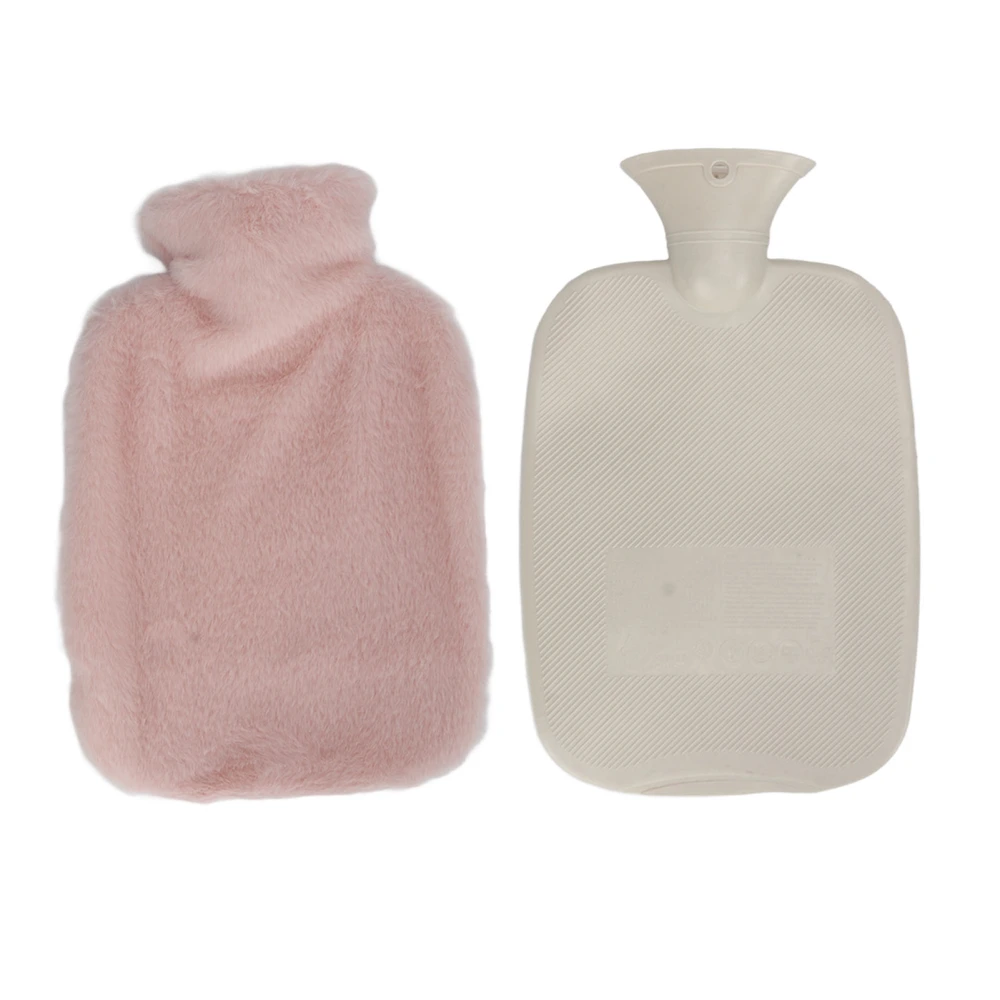 Plush Hot Water Bottle with Soft Plush Cover 2000ml Anti Scald Double Hand Insert Hot Water Bag for Hands Neck Pink