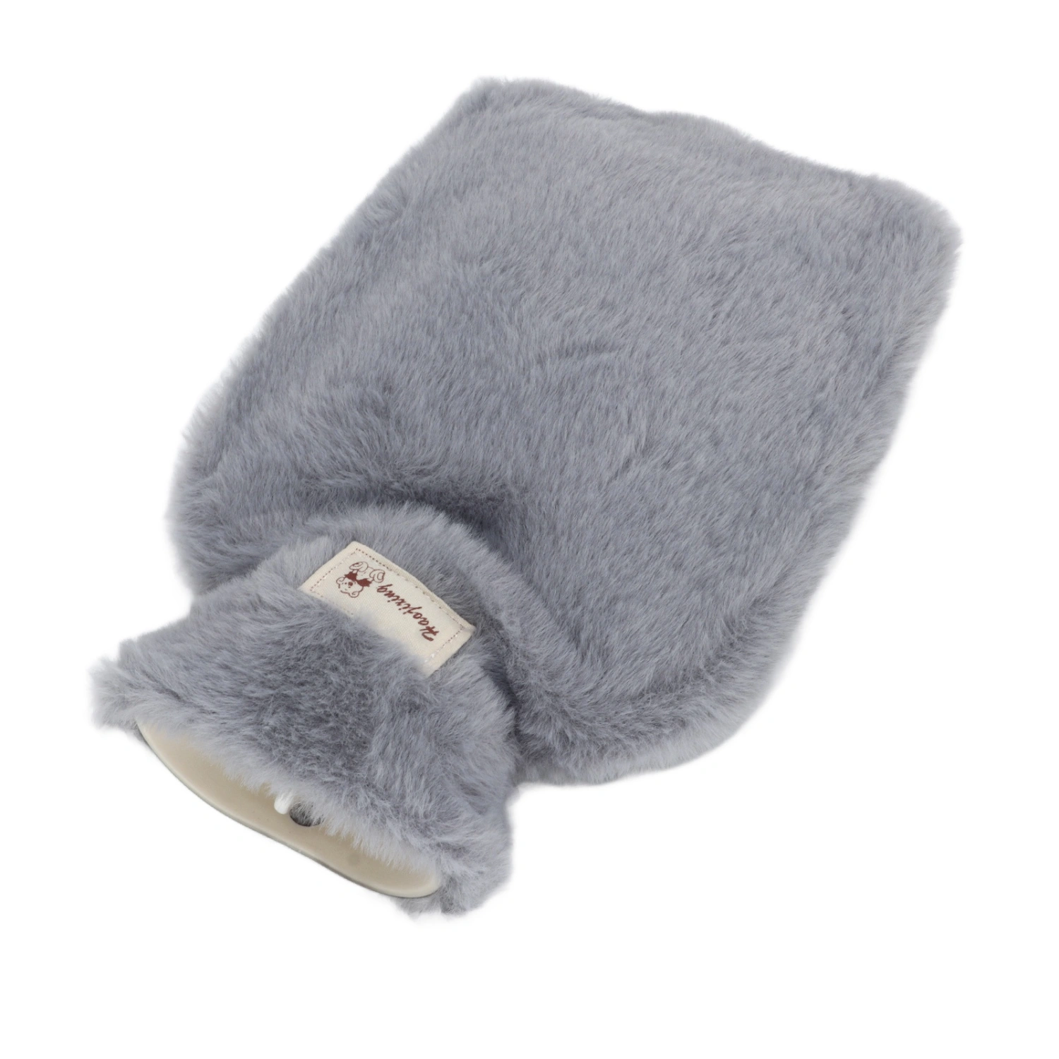 Plush Hot Water Bottle 1000ml Wide Mouth Anti Slip Texture Warm Water Bottle with Washable Soft Plush Cover for School Office Light Gray
