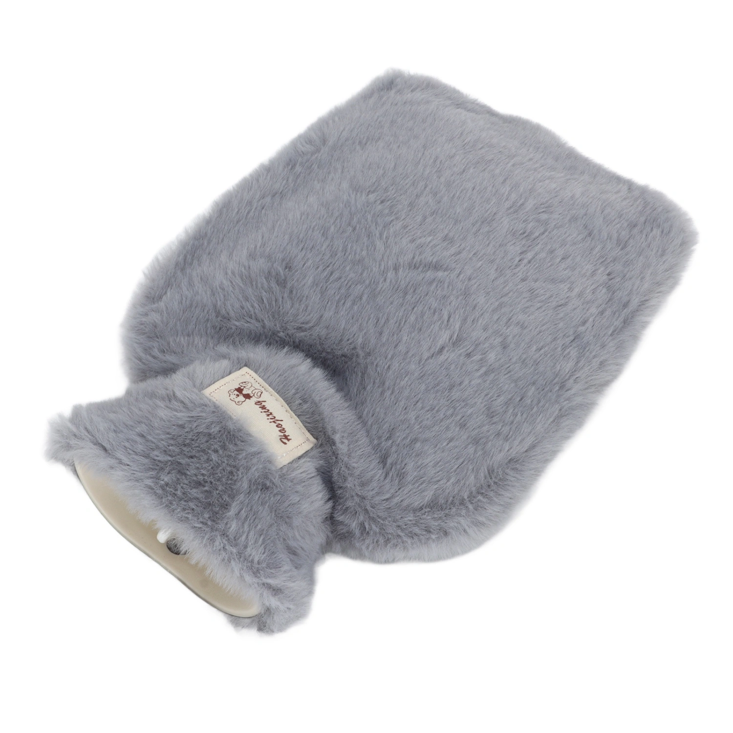 Plush Hot Water Bottle 1000ml Wide Mouth Anti Slip Texture Warm Water Bottle with Washable Soft Plush Cover for School Office Light Gray