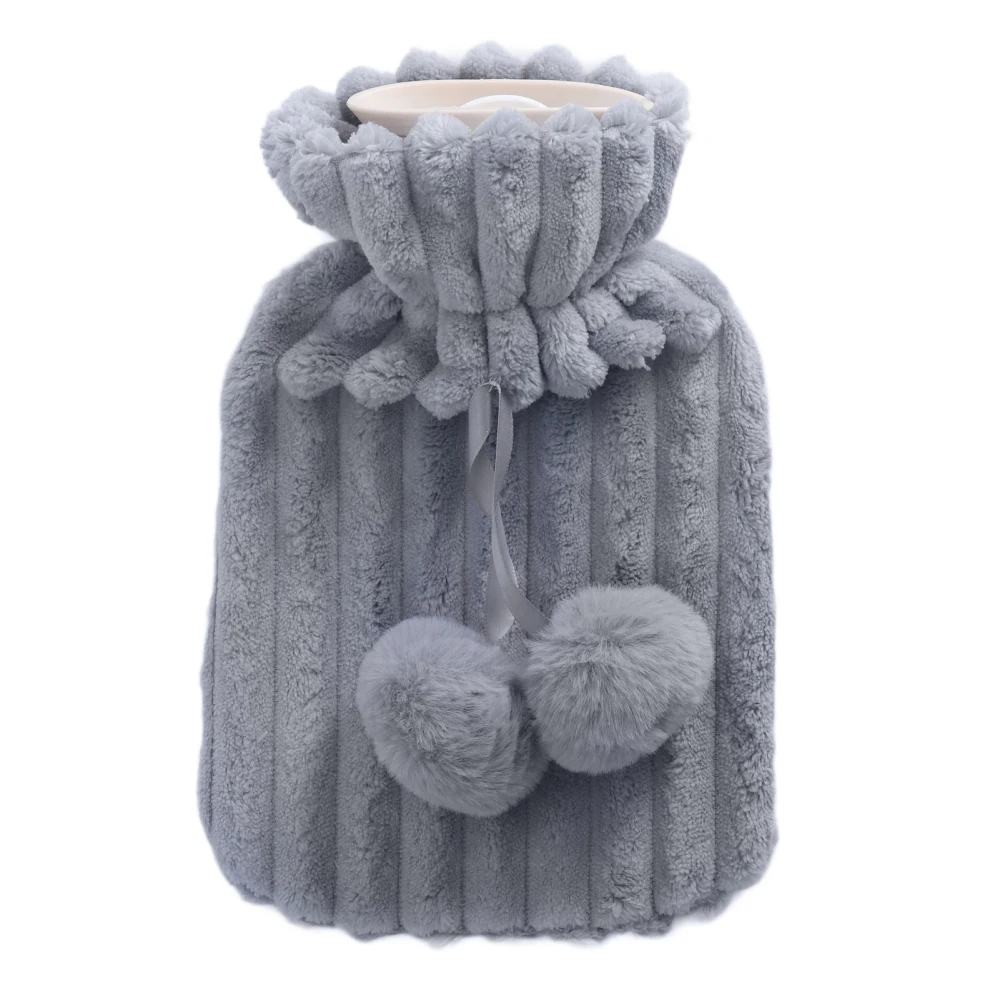 Hot Water Bag PVC Plush Fabric Cover Wide Mouth Design 1000ml Capacity Portable Warm Water Bag for Indoor Light Gray