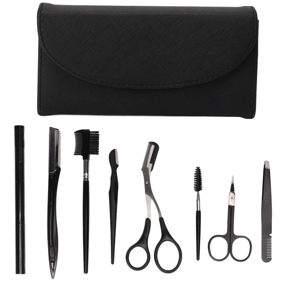 8 Pcs Eyebrow Grooming Kit Black Rustproof Stainless Steel Eyebrow Trimming Kit Beauty Tools with Storage Bag