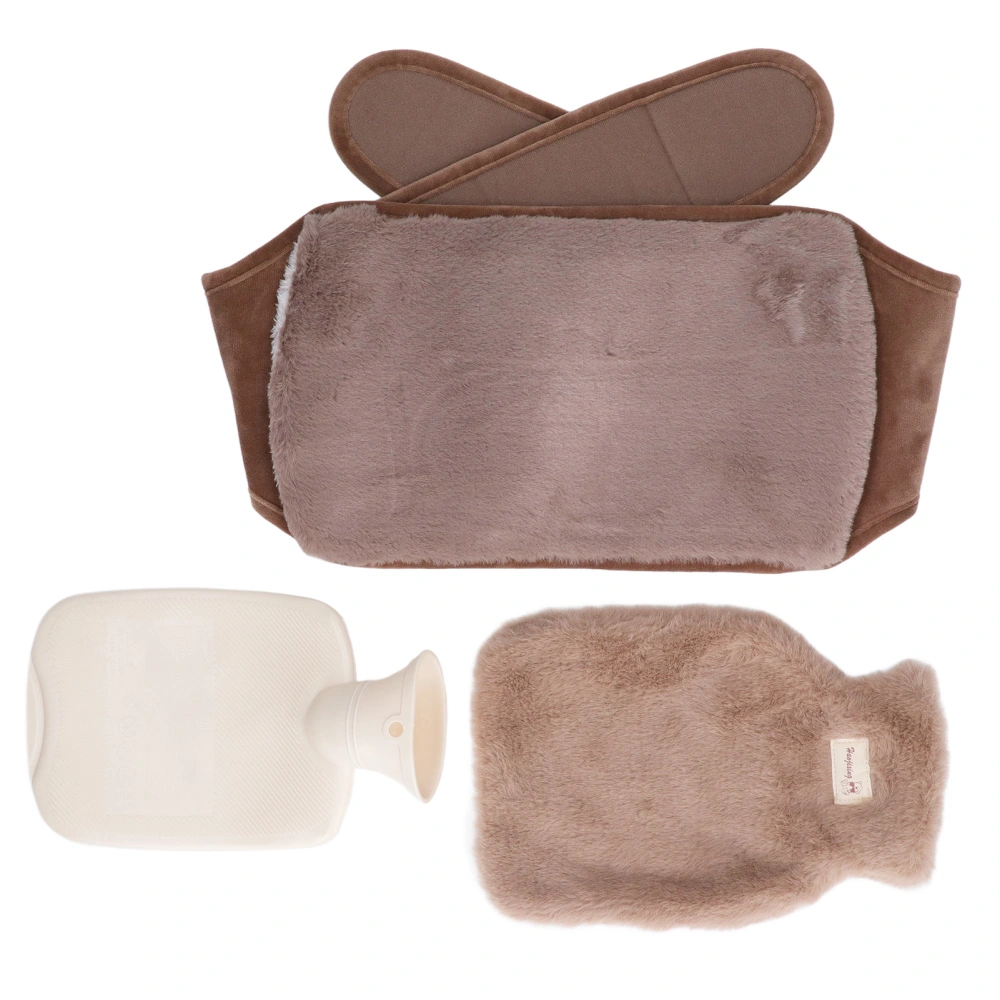 Hot Water Bag Multifunctional 1000ml Capacity Wide Mouth Soft Plush Hot Water Bottle with Waistband for Homes Office Dark Brown