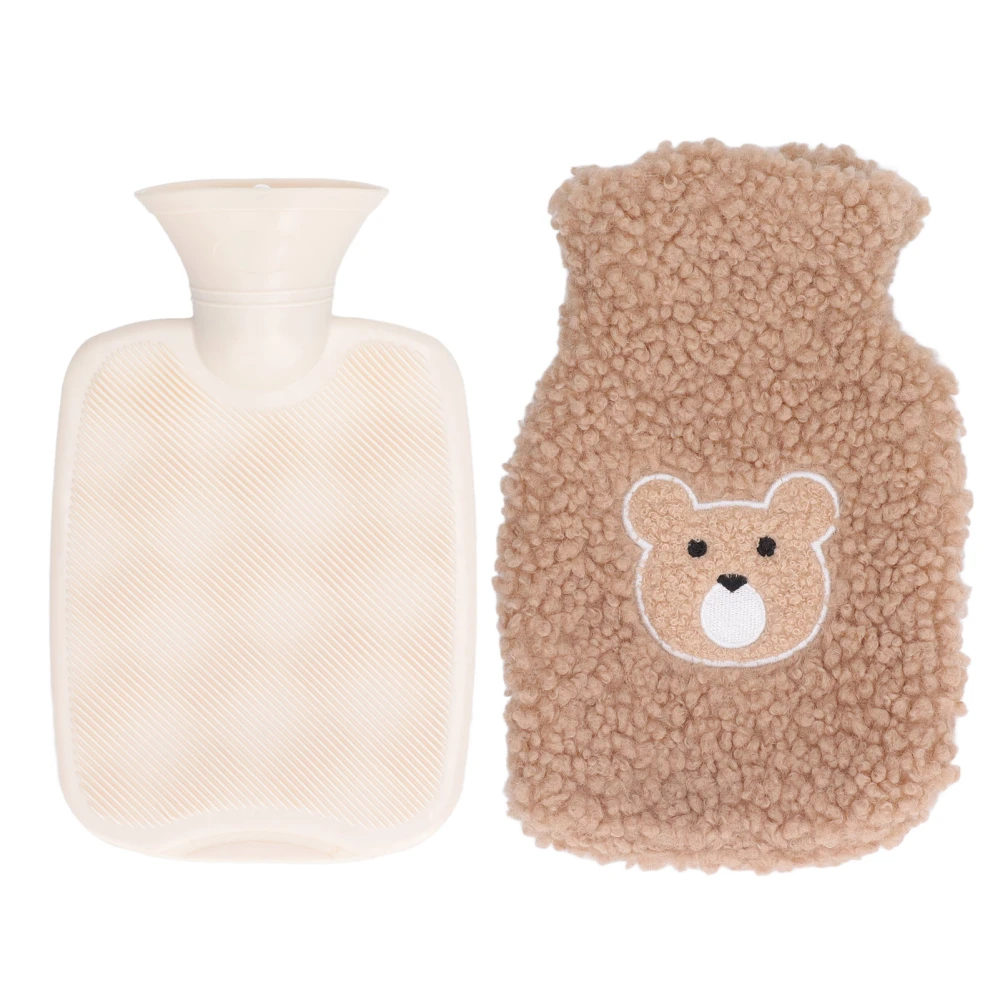 Hot Water Bottle 1000ml Cute Plush Bear Thickened PVC Anti Scald Hot Water Bag with Cover for Home Winter Office Coffee Color Bear Head