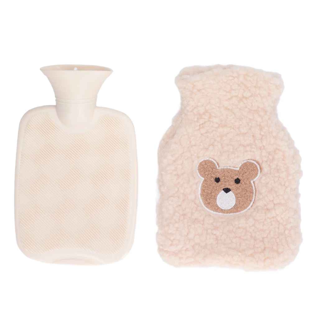 Hot Water Bottle 1000ml Cute Plush Bear Thickened PVC Anti Scald Hot Water Bag with Cover for Home Winter Office Beige Bear Head