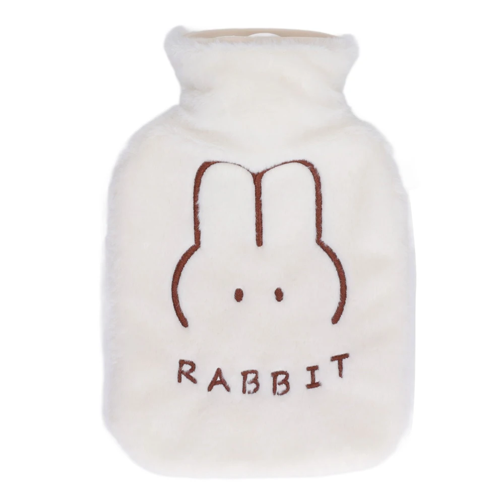 Hot Water Bottle 1L Cute Detachable Plush Cover Thickened PVC Anti Scald Hot Water Sack for Hands Bed Winter White