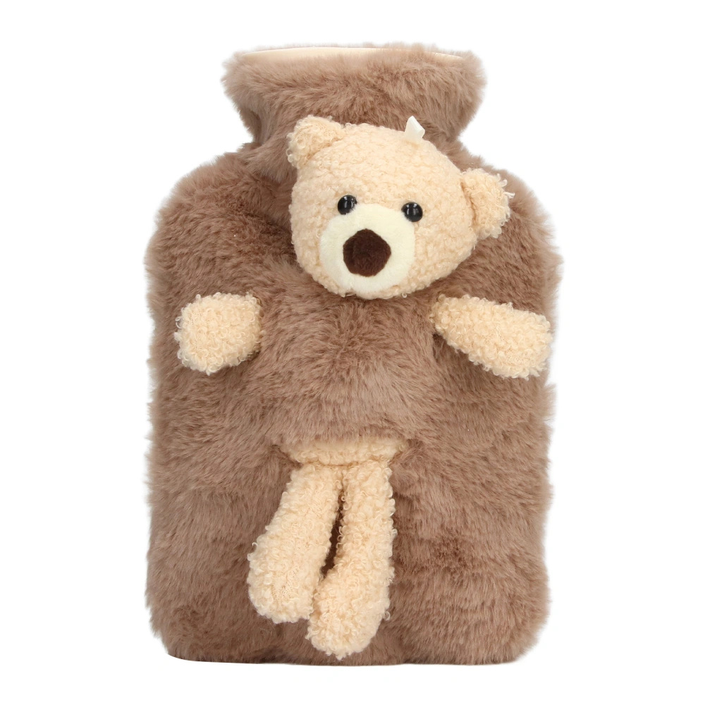 Hot Water Bag Multifunctional 1000ml Capacity Wide Mouth Cute Cartoon Hot Water Bottle for Homes Office Brown