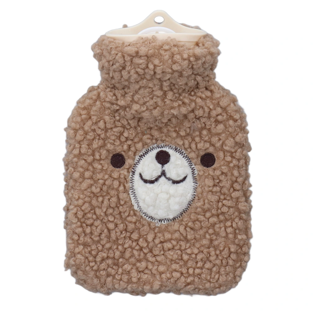 Plush Hot Water Bottle 500ml Anti Scalding PVC Liner Hot Water Bag with Plush Cover for Home Travel Office Brown Bear Face