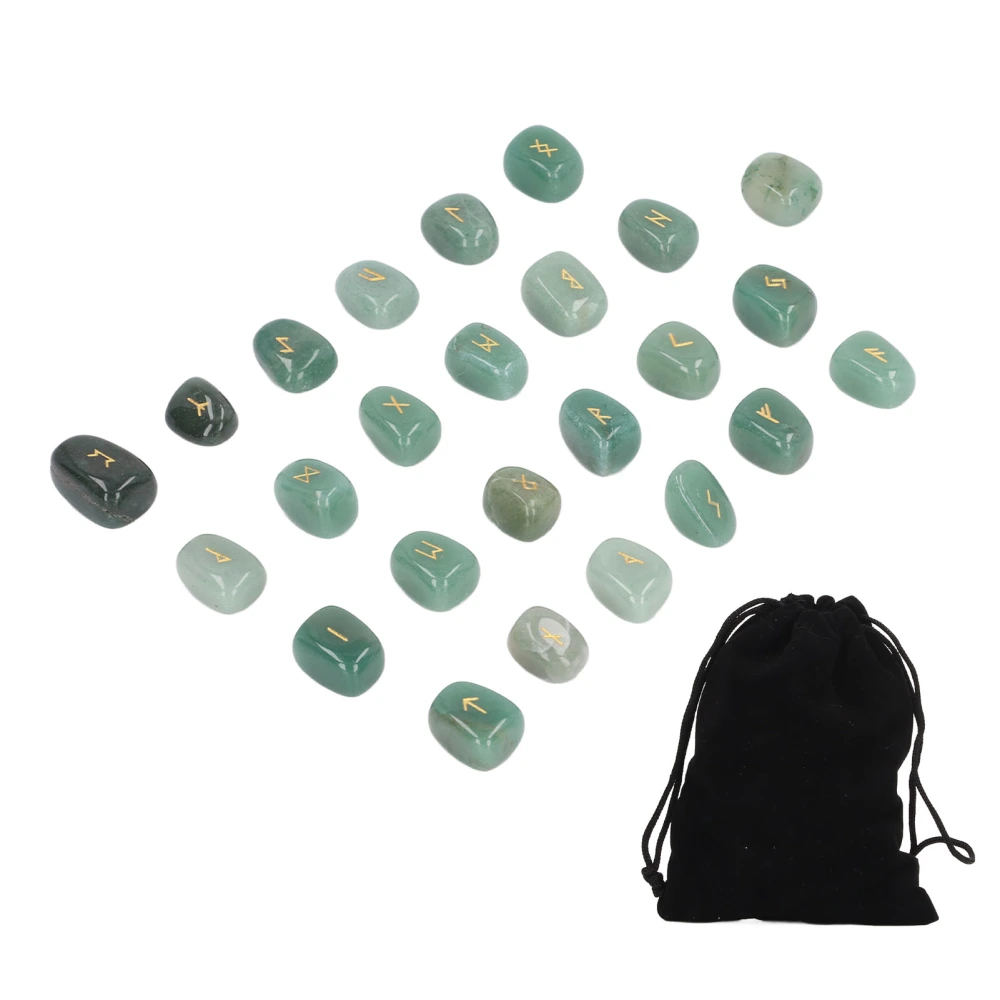 25pcs Rune Stones Set Hand Carved Polished Green Aventurine Portable Engraved Elder Alphabet for Beginner Professionals