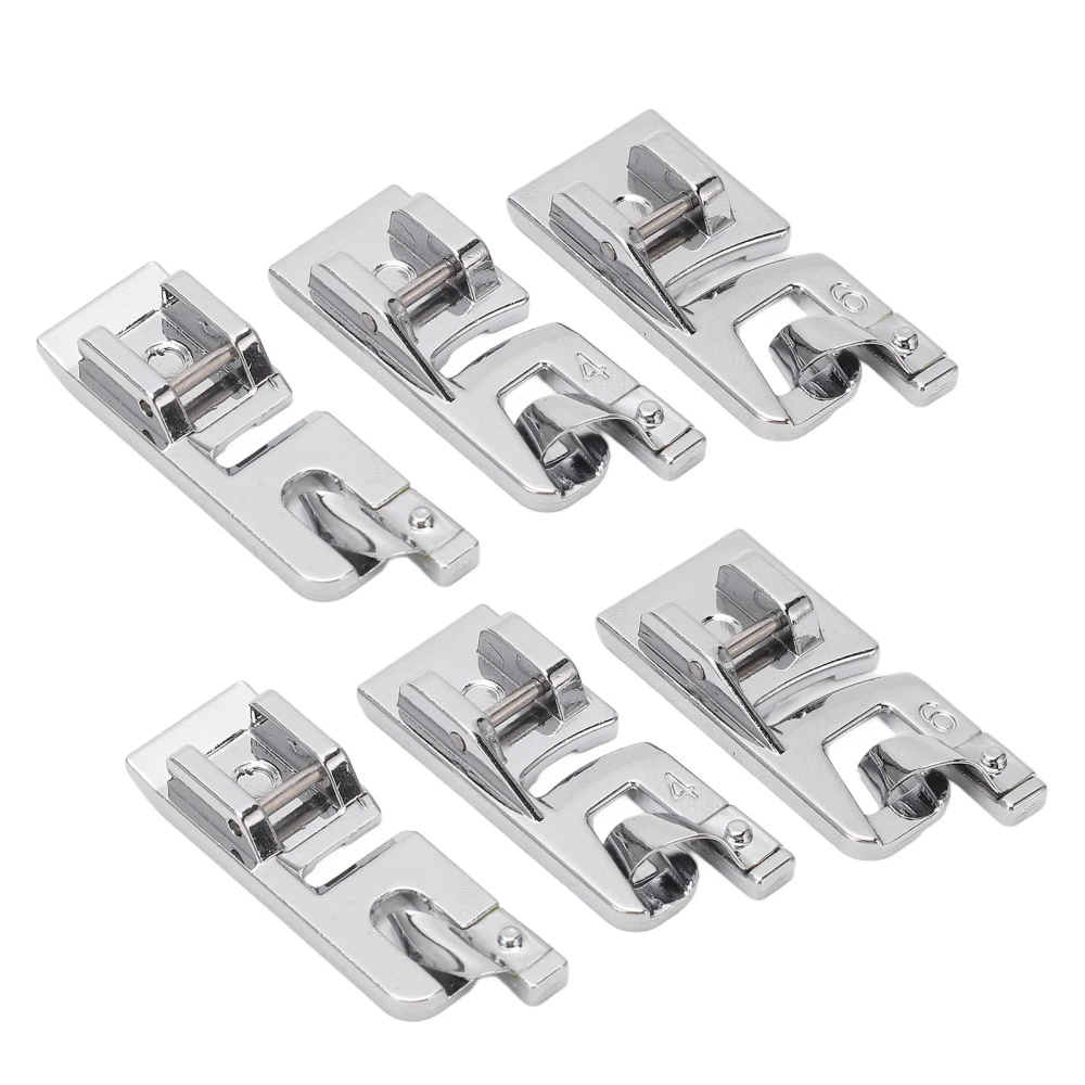 6Pcs Rolled Hem Presser Foot 3MM 4MM 6MM Stainless Steel Easy Installation Hemming Foot Kit for Sewing Machine