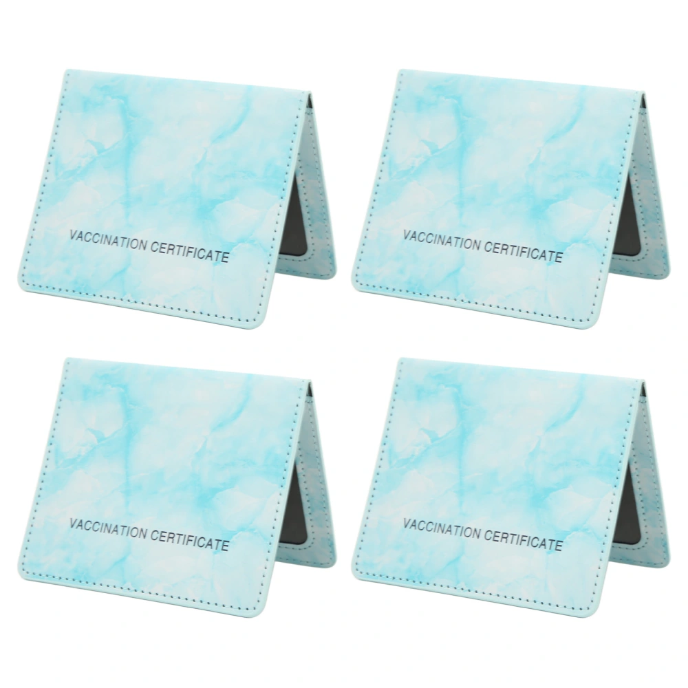 4pcs Vaccination Certificate Holder Marbling Pure Color Waterproof PU Leather Vaccination Card Case for Credit Card Lake Blue